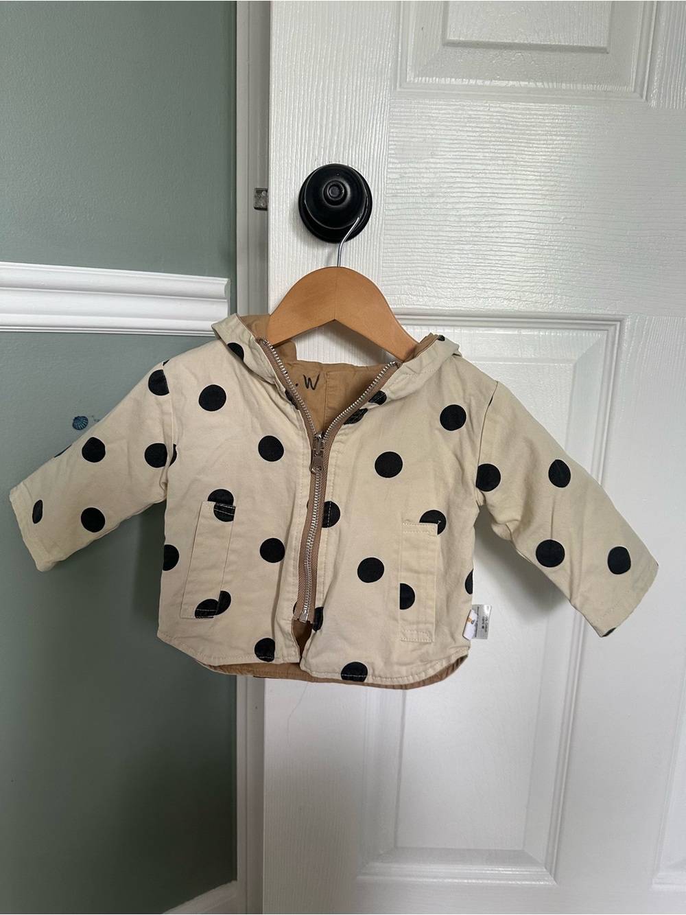 Kids Polka Dot Hooded Puffer Jacket - Cream with Black Dots